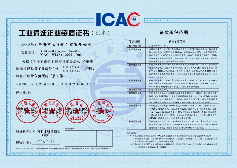 工业清洗企业资质证书